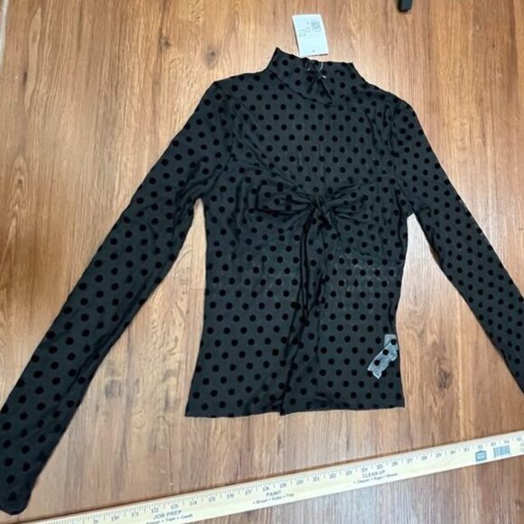 Forever 21 Mesh Polka Dot Mock Neck Sheer Top Black Large NWT - Picture 7 of 13